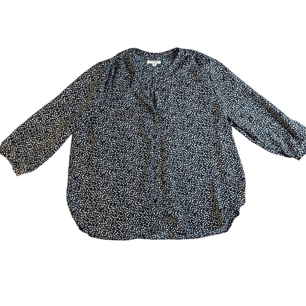 Quiet Luxury Abstract Blouse XXL Minimalist Coastal Geometric Flowy Career Top